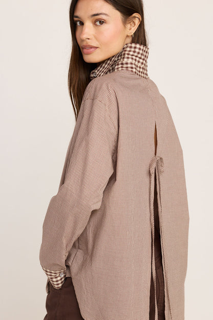 Kali Tie Back Buttondown - Brown Gingham