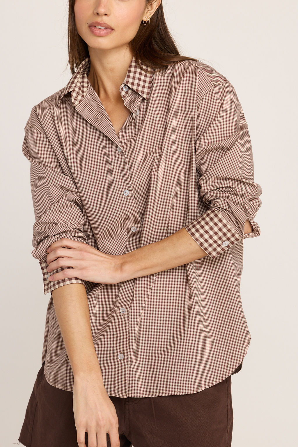 Kali Tie Back Buttondown - Brown Gingham