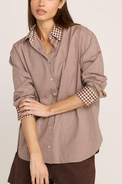 Kali Tie Back Buttondown - Brown Gingham