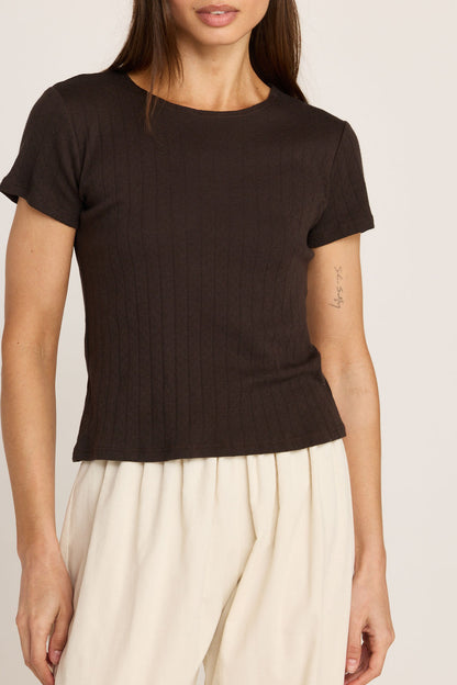Elise Pointelle Tee - Chocolate