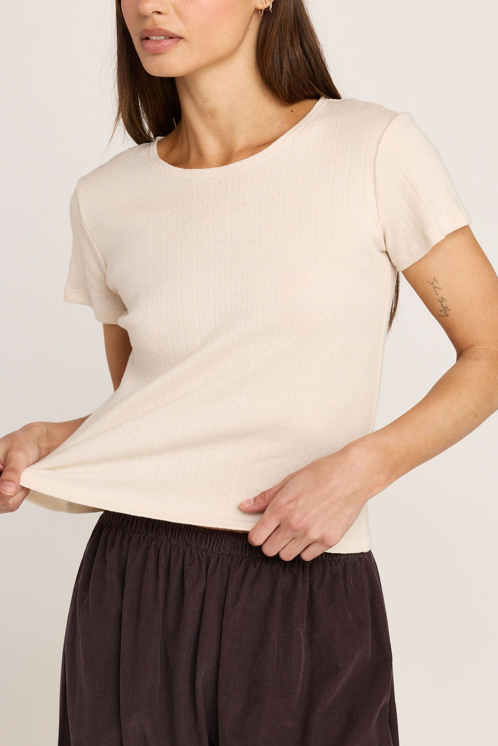 Elise Pointelle Tee - Cream