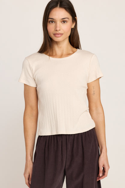 Elise Pointelle Tee - Cream