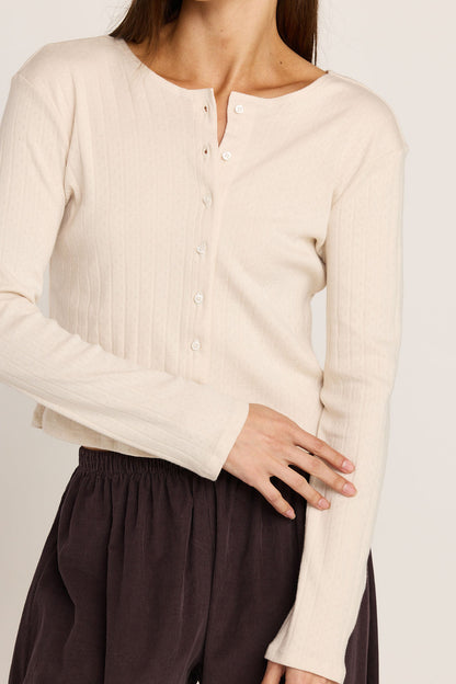 Elise Pointelle Cardigan - Cream