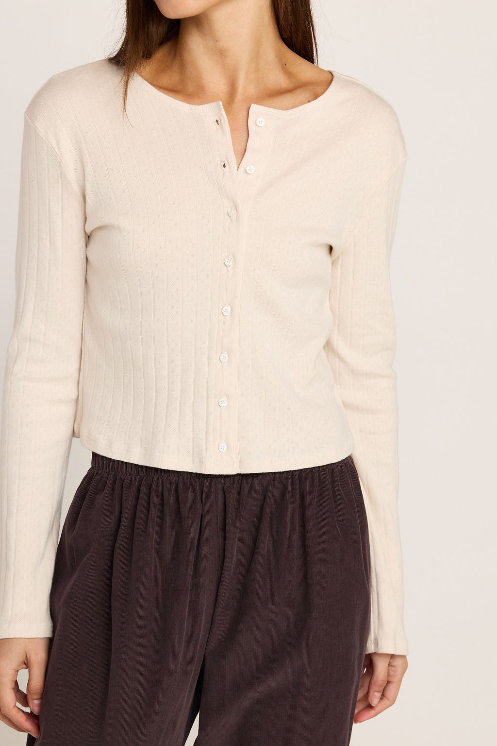 Elise Pointelle Cardigan - Cream
