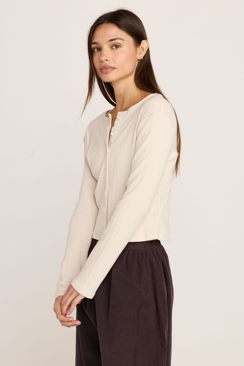 Elise Pointelle Cardigan - Cream