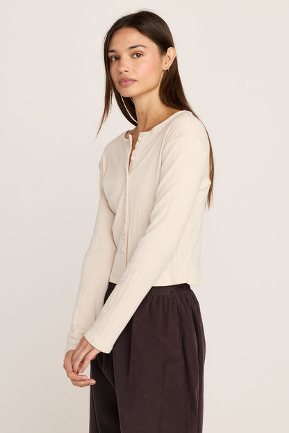 Elise Pointelle Cardigan - Cream