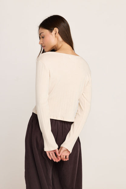 Elise Pointelle Cardigan - Cream