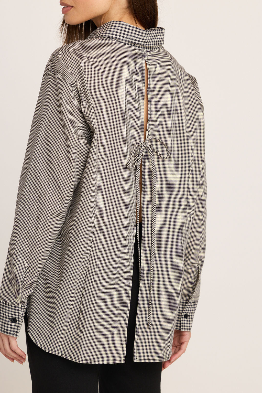 Kali Tie Back Buttondown - Black Gingham