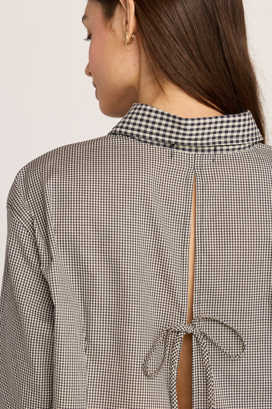 Kali Tie Back Buttondown - Black Gingham