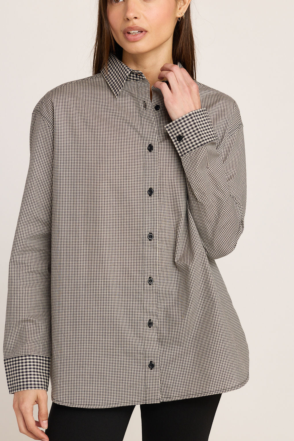 Kali Tie Back Buttondown - Black Gingham