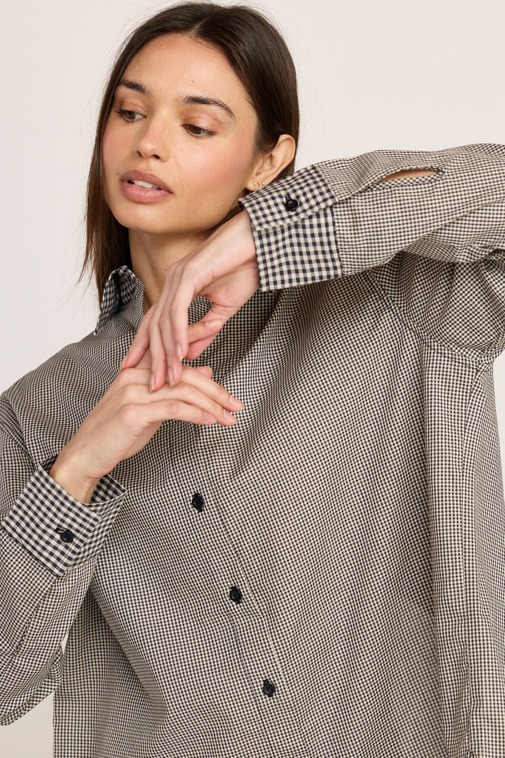 Kali Tie Back Buttondown - Black Gingham