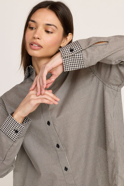 Kali Tie Back Buttondown - Black Gingham