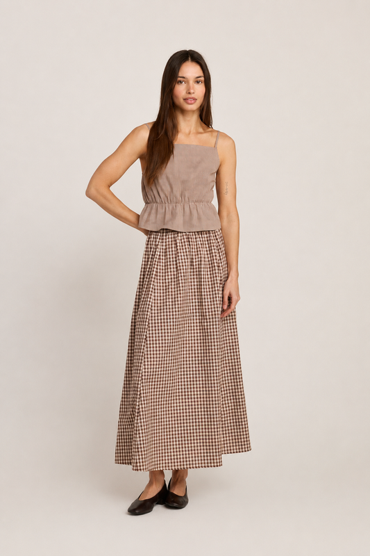 Emma Maxi Skirt  -  Brown Plaid
