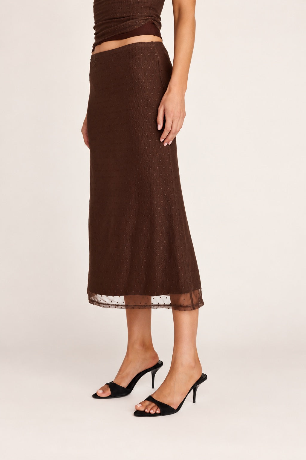 Emma Midi Skirt - Brown Polka Dot