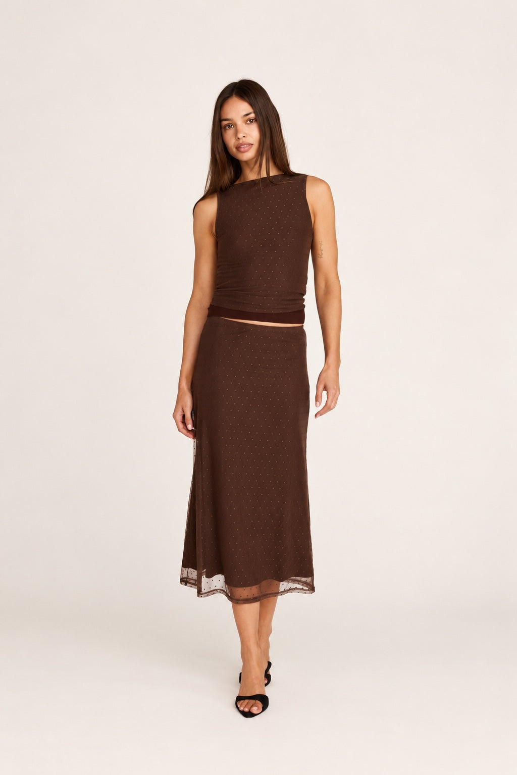 Emma Midi Skirt - Brown Polka Dot