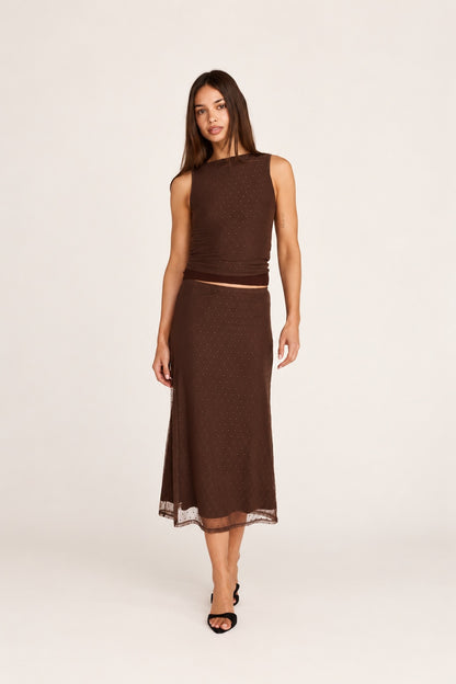 Emma Midi Skirt - Brown Polka Dot