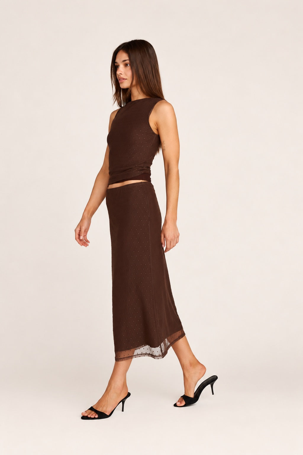 Emma Midi Skirt - Brown Polka Dot
