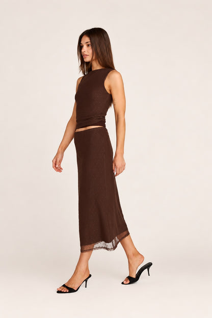 Emma Midi Skirt - Brown Polka Dot