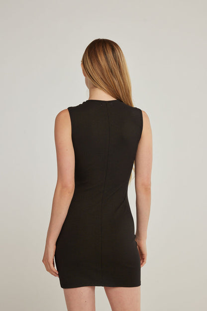 Alana Rib Dress - Black Sheen