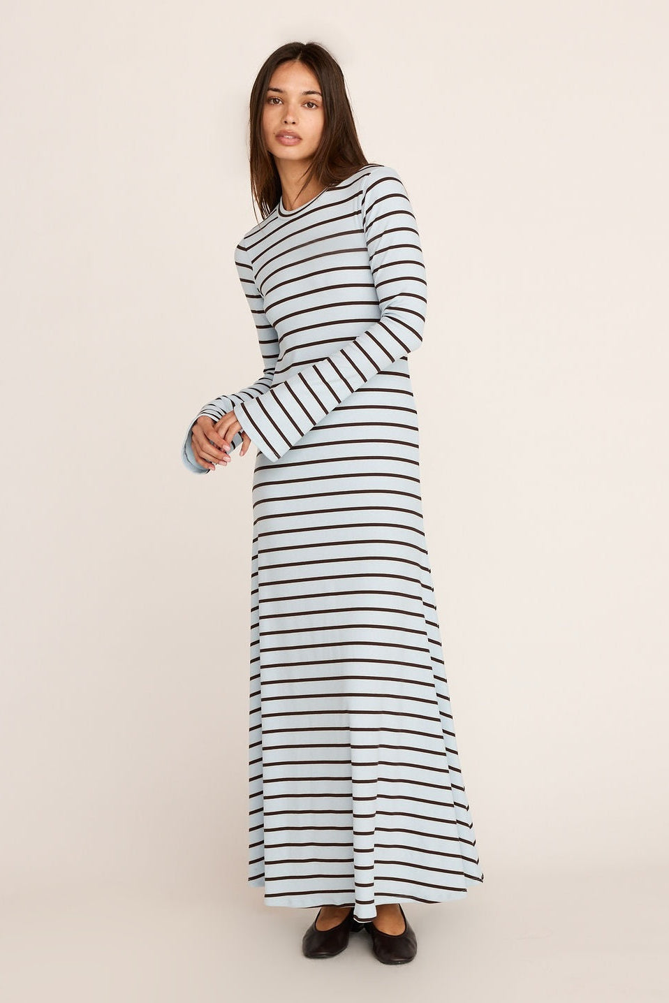 Isolde Maxi Dress - Brown/Blue Stripe