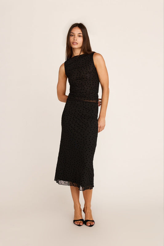 Emma Midi Skirt - Black Polka Dot