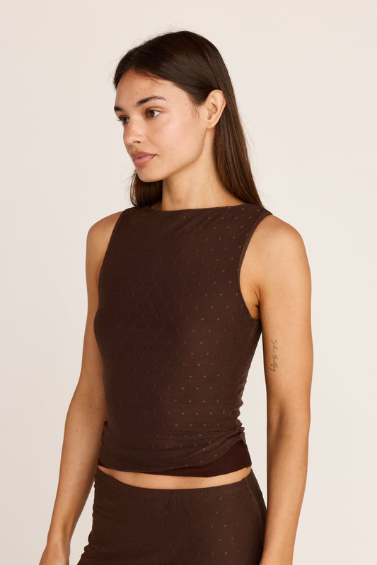Carrie Top - Brown Polka Dot