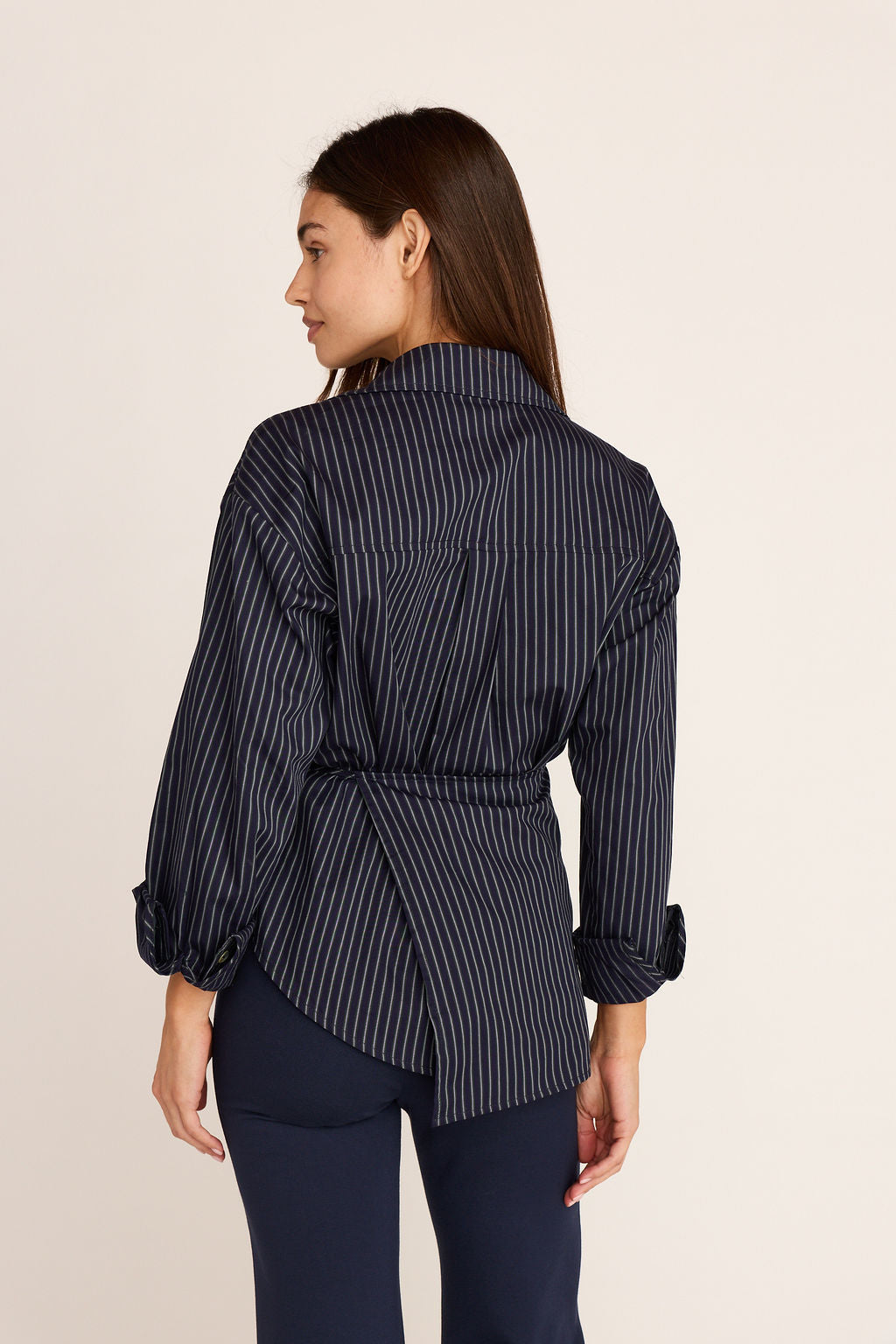 Annika Stripe Button Down - Navy Stripe