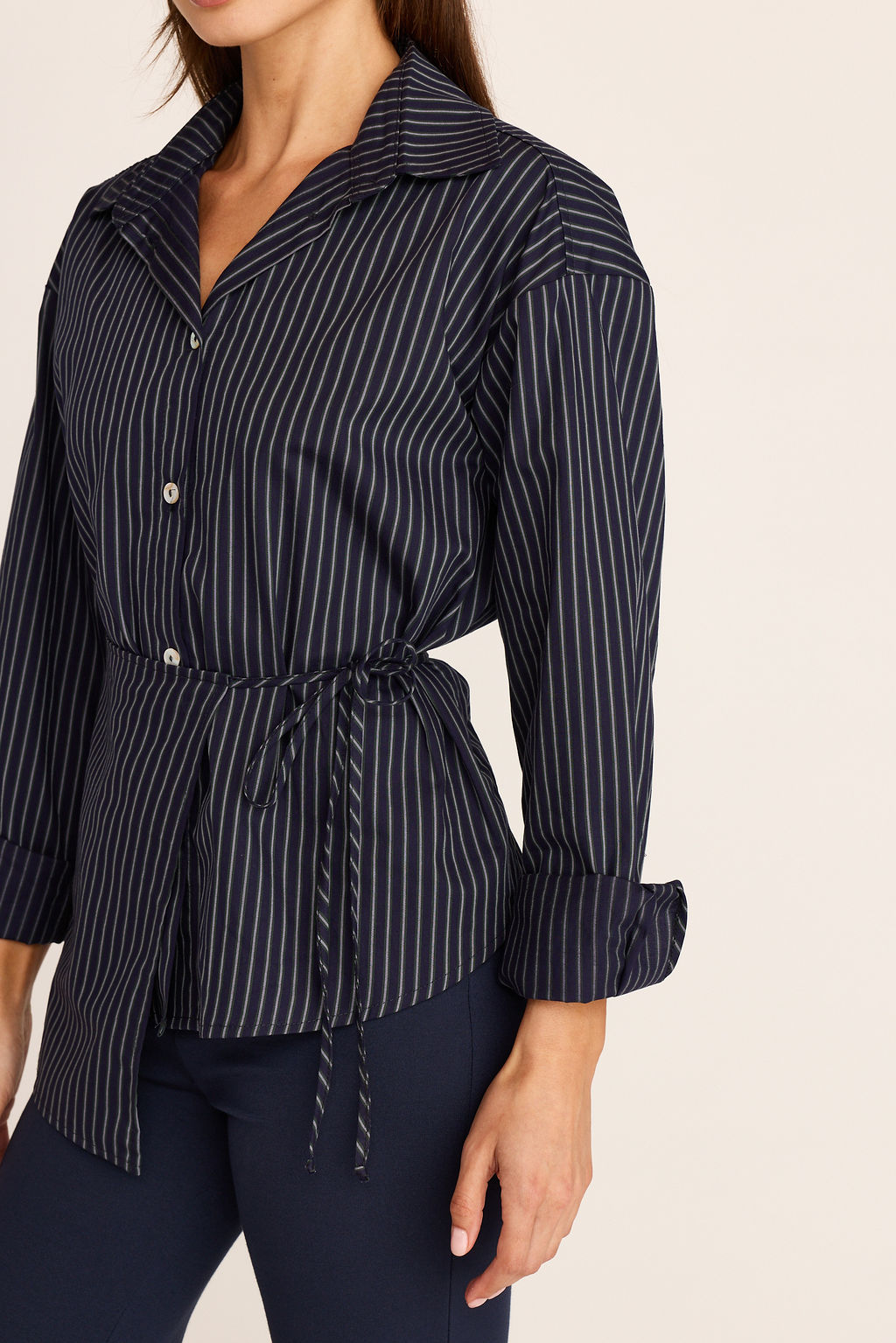 Annika Stripe Button Down - Navy Stripe