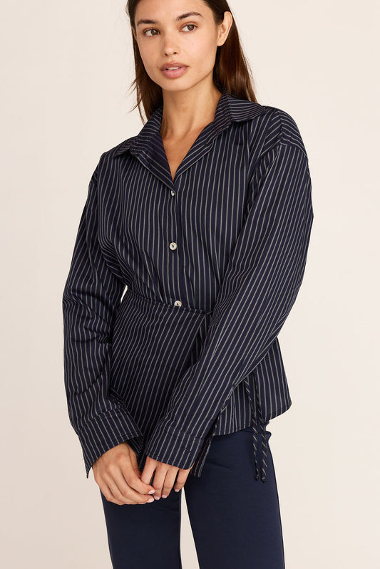 Annika Stripe Button Down - Navy Stripe