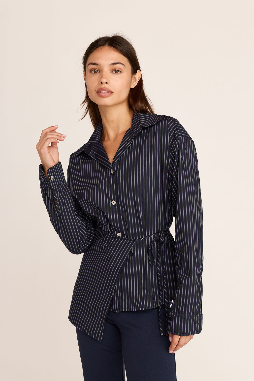 Annika Stripe Button Down - Navy Stripe