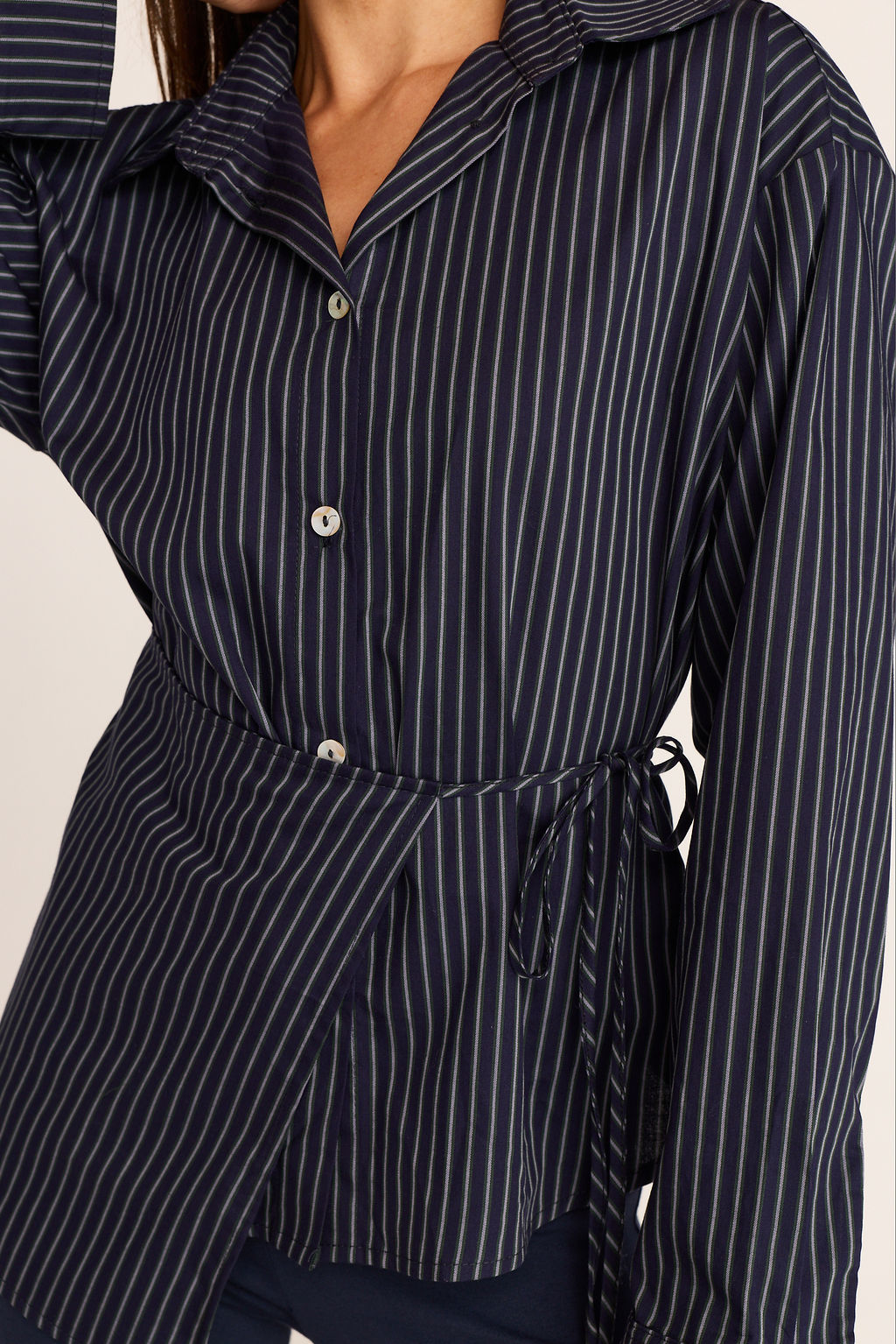 Annika Stripe Button Down - Navy Stripe