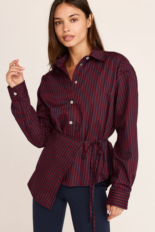 Annika Stripe Button Down - Burgundy Stripe