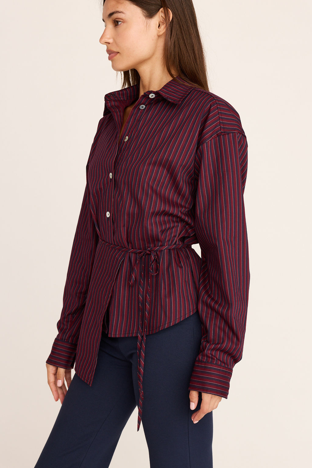 Annika Stripe Button Down - Burgundy Stripe
