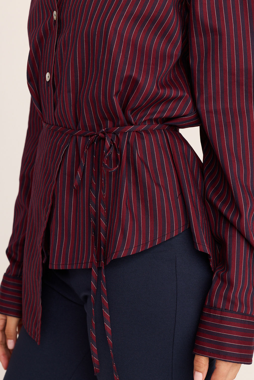 Annika Stripe Button Down - Burgundy Stripe