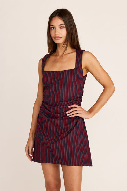 Annika Mini Dress - Burgundy Stripe