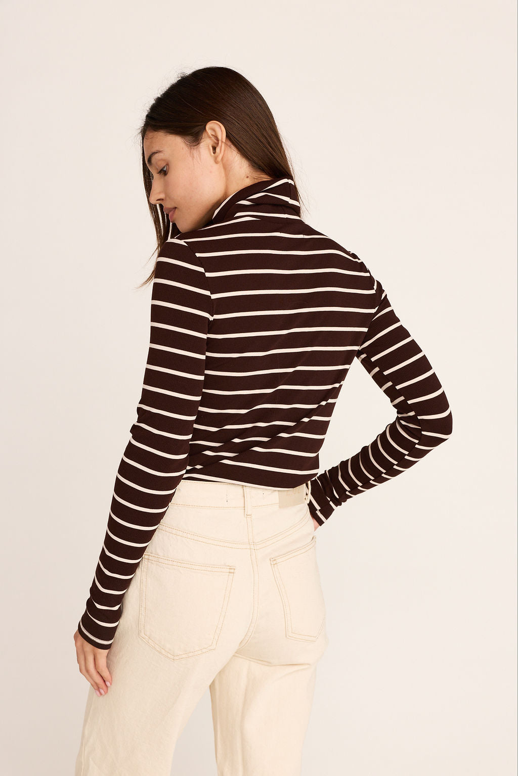 Margot Turtleneck Top - Brown/Cream Stripe