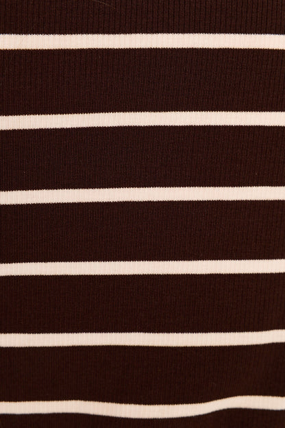 Margot Turtleneck Top - Brown/Cream Stripe