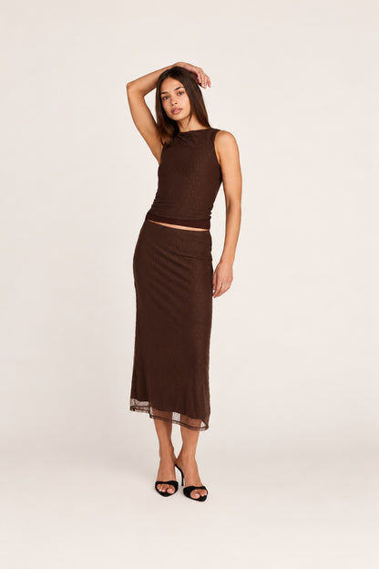 Emma Midi Skirt - Brown Polka Dot