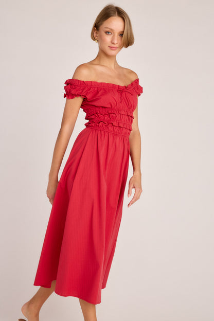 Sophia Poplin Dress - Red Pinstripe