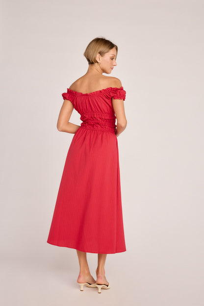 Sophia Poplin Dress - Red Pinstripe