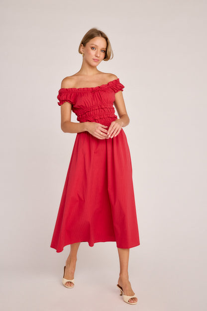 Sophia Poplin Dress - Red Pinstripe