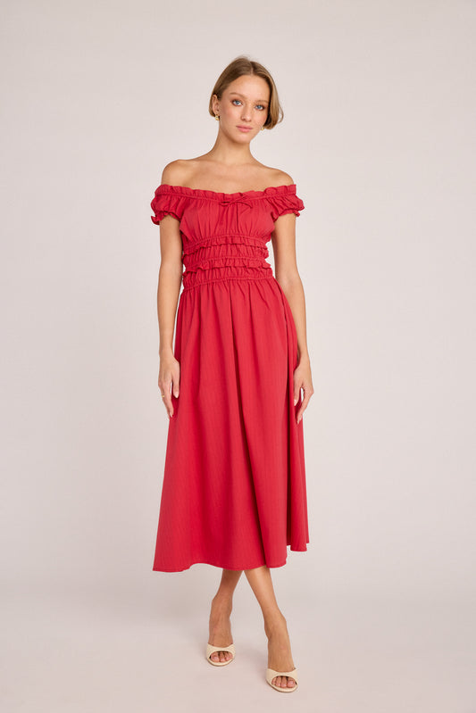 Sophia Poplin Dress - Red Pinstripe