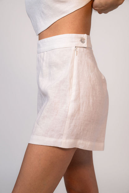 Dahlia Linen Shorts - White