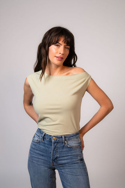 Drop Shoulder Top -  Sage
