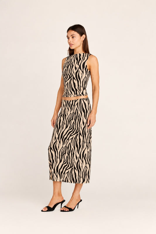 Emma Midi Skirt - Zebra Print