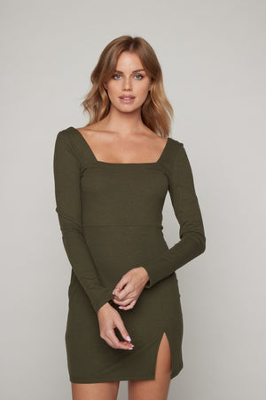 Emilia Mini Rib Dress - Olive
