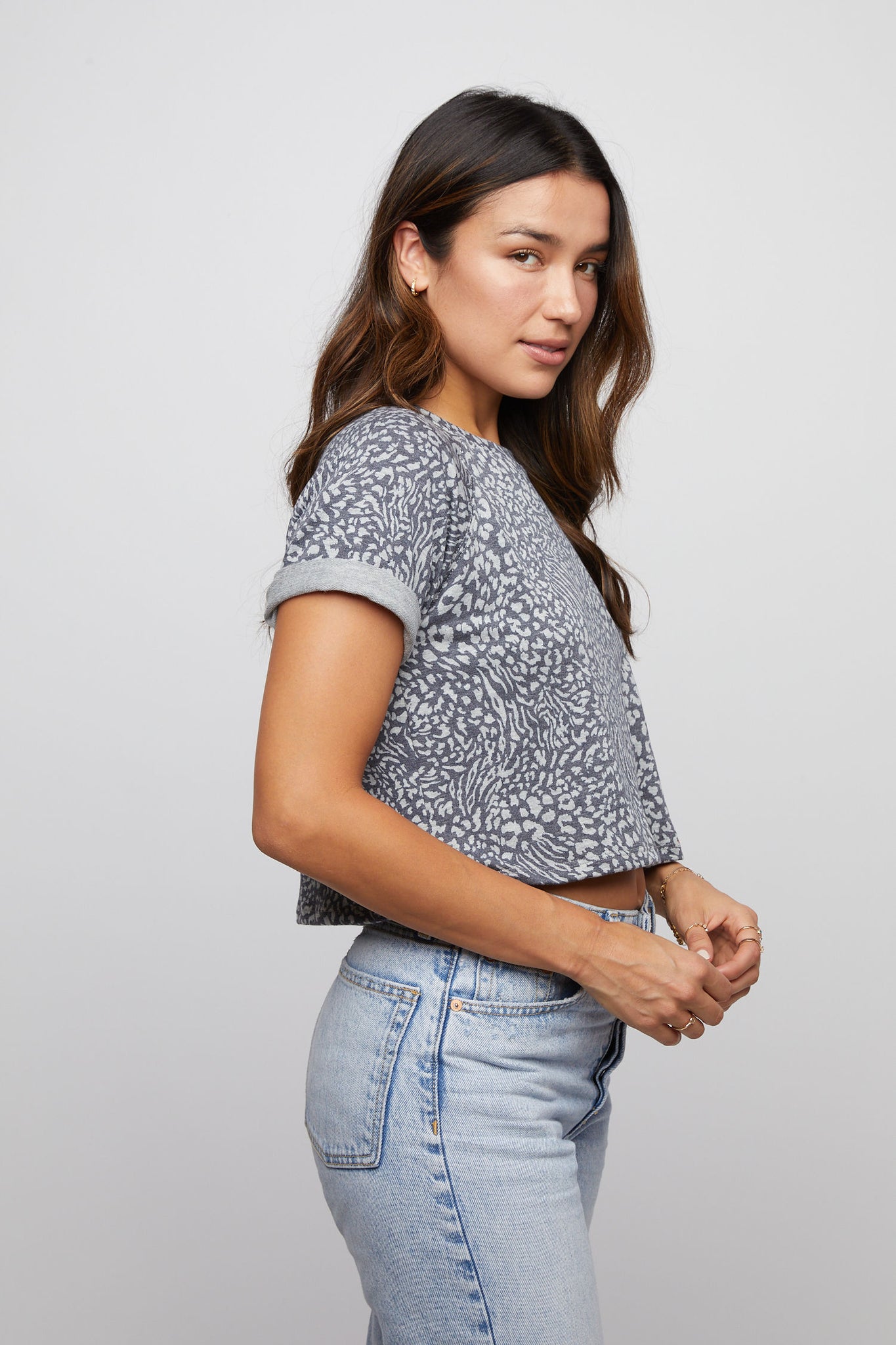 French Terry Tee - Blue Animal Print - Made in USA