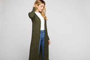 Maxi Waffle Cardigan  - Olive