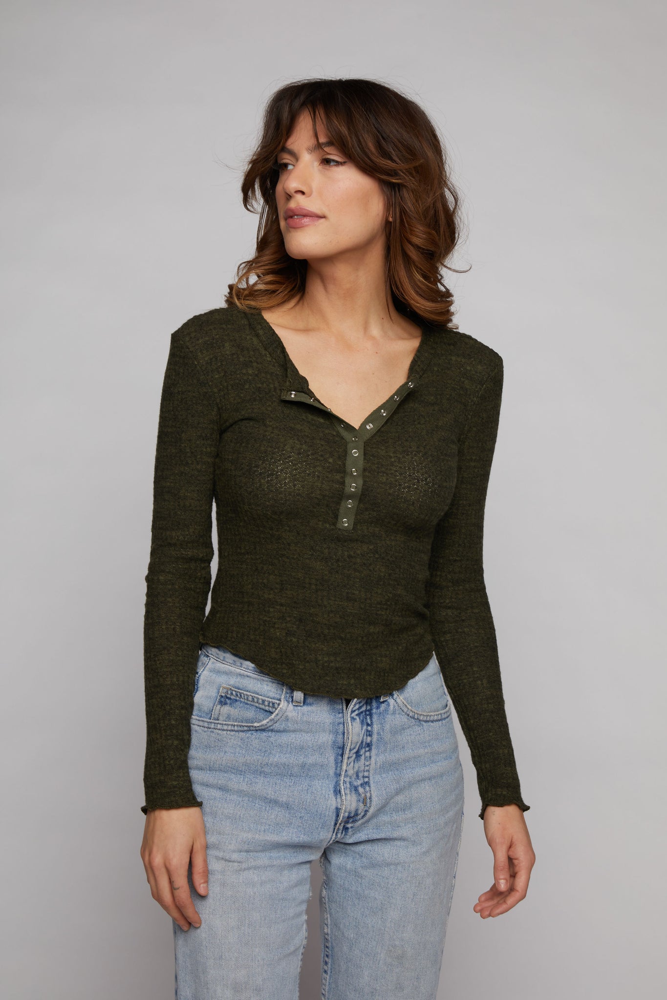 Waffle Henley - Olive