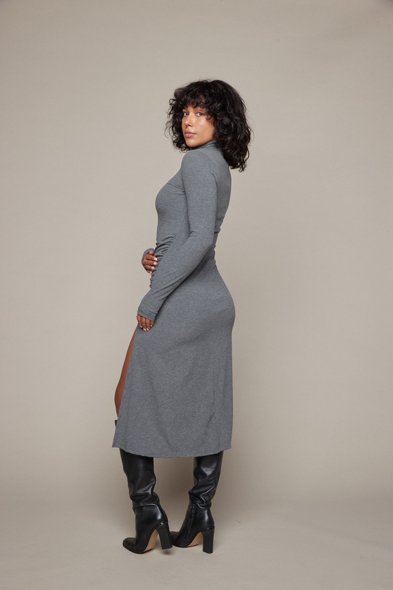 Sophie Rib Dress - Grey